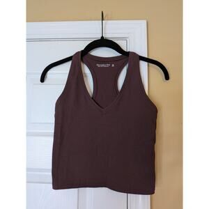 Abercrombie & Fitch Ribbed Racerback Tank Top Brown XS Cropped Fitted Clean Girl